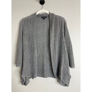 Eileen Fisher Linen Silk Open Knit Cardigan S – Gray Lightweight Drape Sweater